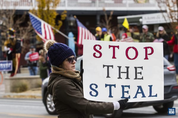 Protesters gathered in Carson City Nov. 7 in support of the Trump campaign's "Stop the Steal" effort.