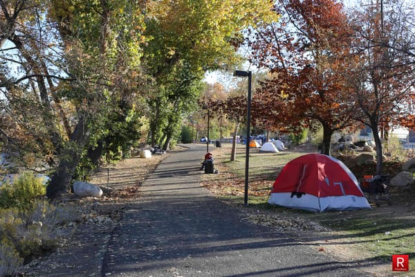 Homelessness in Reno, Nevada. Campers take over city park. Image: Bob Conrad / This Is Reno.