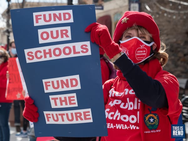 Educators rally for more funding from the Nevada Legislature in Carson City on Feb. 15, 2021. Image: Bob Conrad / This Is Ren