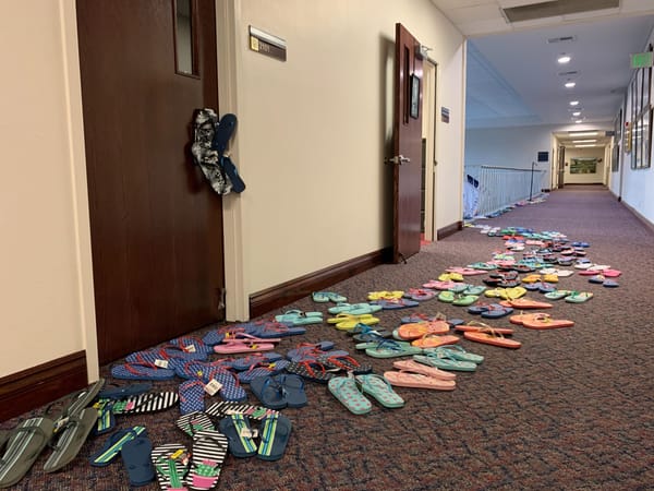 Democrats placed flip flops outside Sen. Keith Pickard's office door during the 31st special session after he said he'd suppo