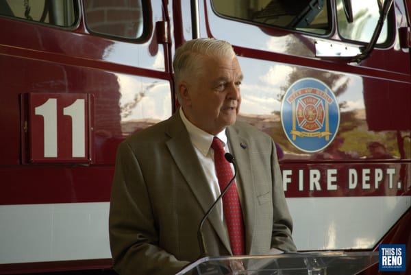 Gov. Steve Sisolak speaks during an announcement on a new bipartisan project that aims to combat climate change, Reno Fire De