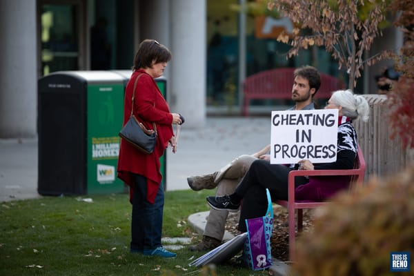 A small group of Trump supporters gathered at the Washoe County complex alleging fraud on Nov. 4, 2020, the day after the gen