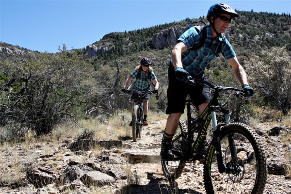 Mountain bikers on trails near Cave Lake State Park in Ely, Nev.