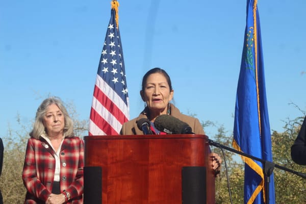 U.S. Secretary of the Interior Deb Haaland joined Nevada Reps. Dina Titus (left) and Susie Lee in Las Vegas Sunday to highlig