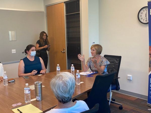 Democratic Rep. Susie Lee meets with medical providers and organizers to talk about access to abortion services in Nevada. (P